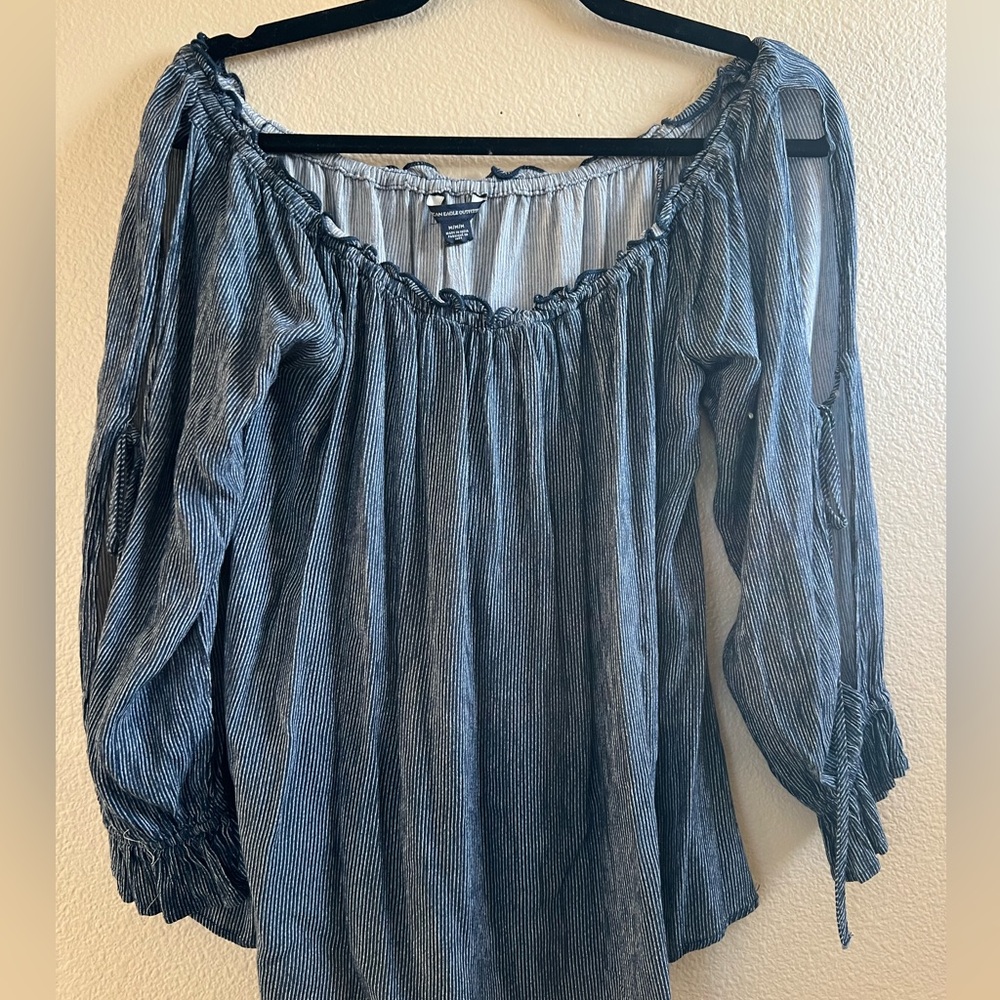 American Eagle Outfitters Blue Pinstripe Blouse